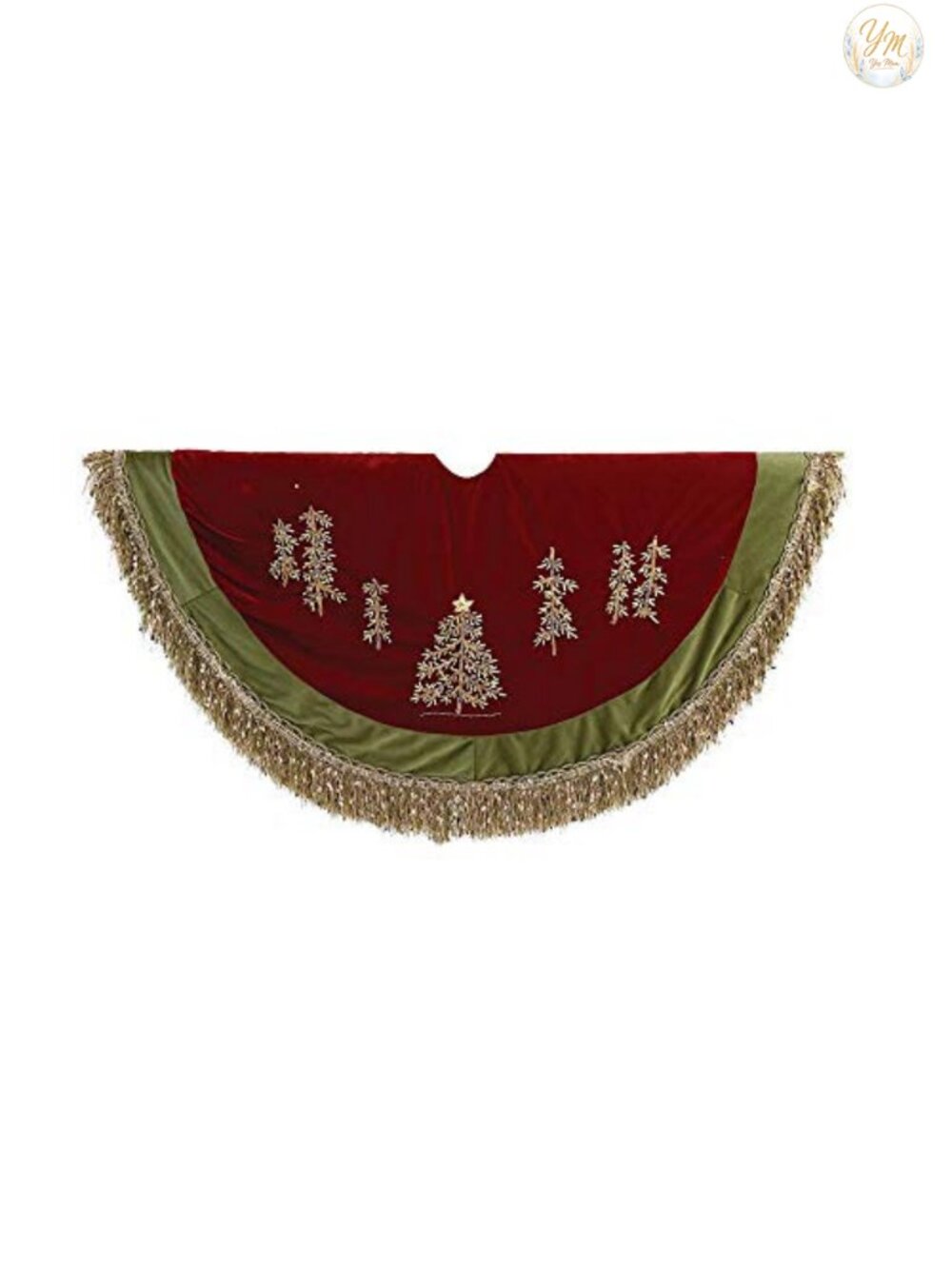 Velvet Ribbon Tree Skirt with Tassel Border 50in Polyester